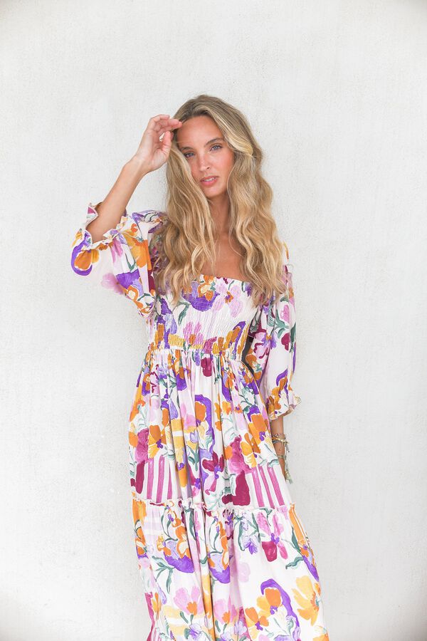 Jaase Vestido midi de manga comprida Impress&atilde;o