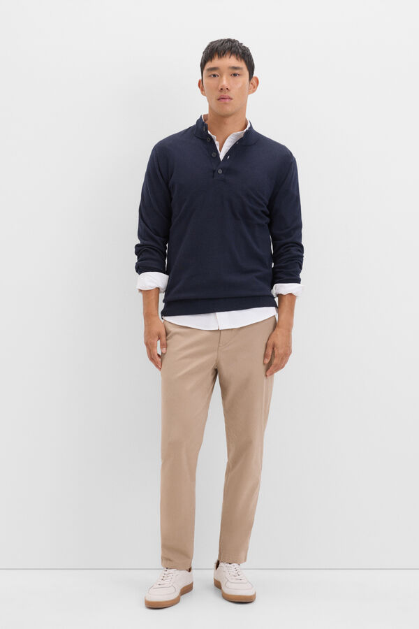 Jersey algodón cashmere cuello alto botones Jerséis para hombre