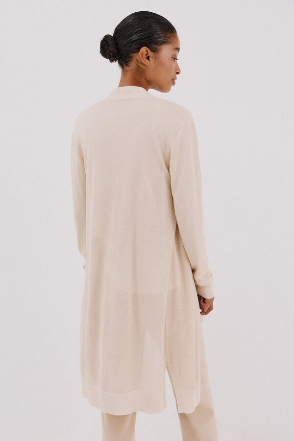 Cortefiel Chaqueta larga lurex Beige