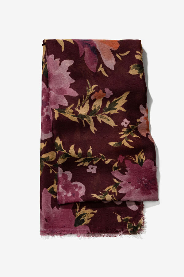 Vilanova Pa&ntilde;uelo Rectangular Estampado Floral Granate