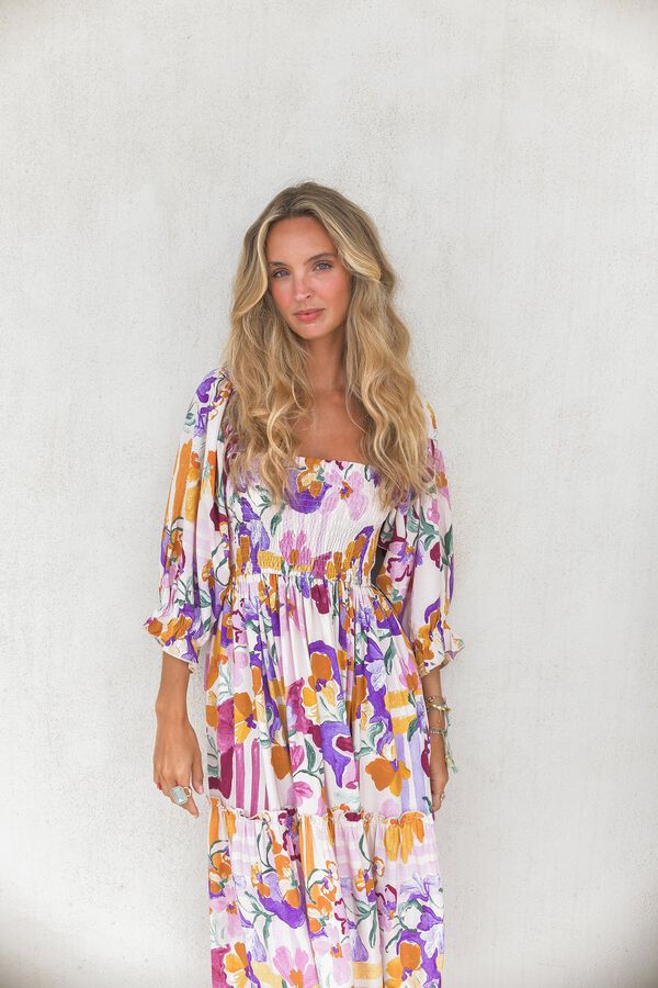 Jaase Vestido midi de manga comprida Impress&atilde;o