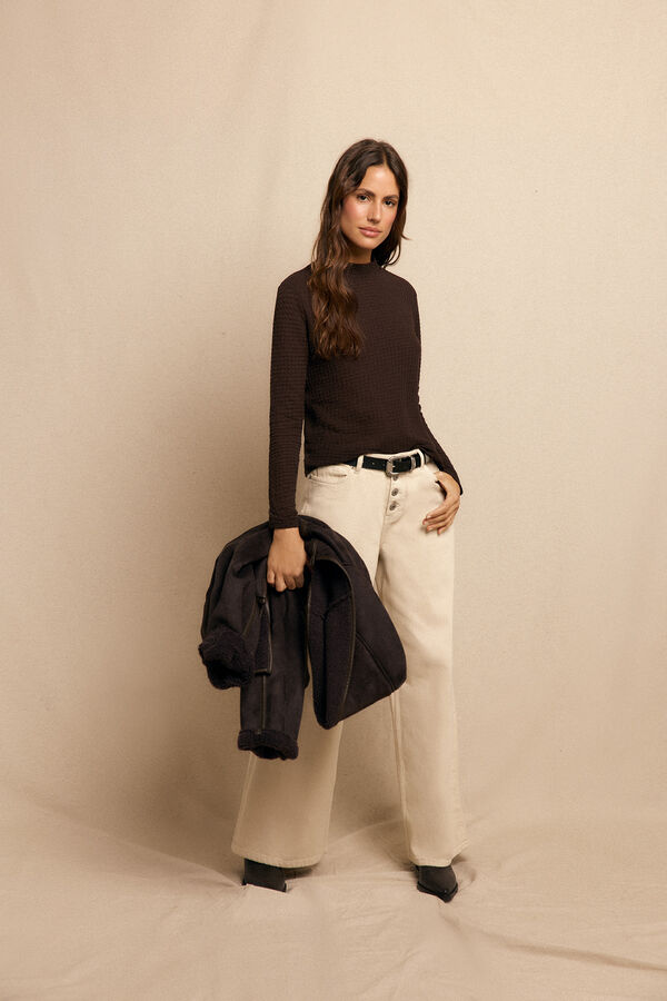 Slowlove Top básico estructura Marrón oscuro