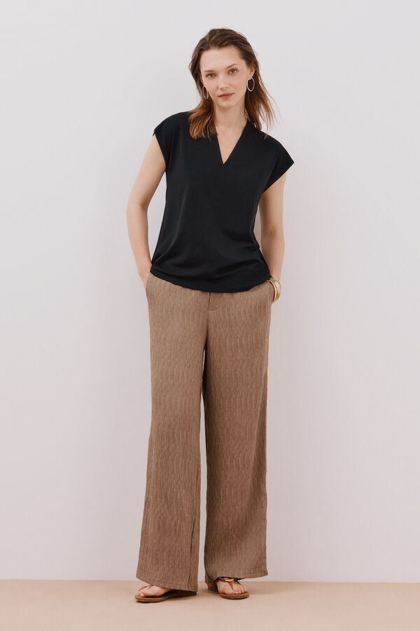 Cortefiel Camiseta estampada com decote em bico franzido Preto