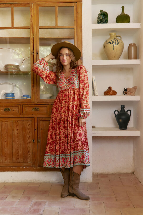 Jaase Vestido midi Eve estampado Lilliana Estampado naranja