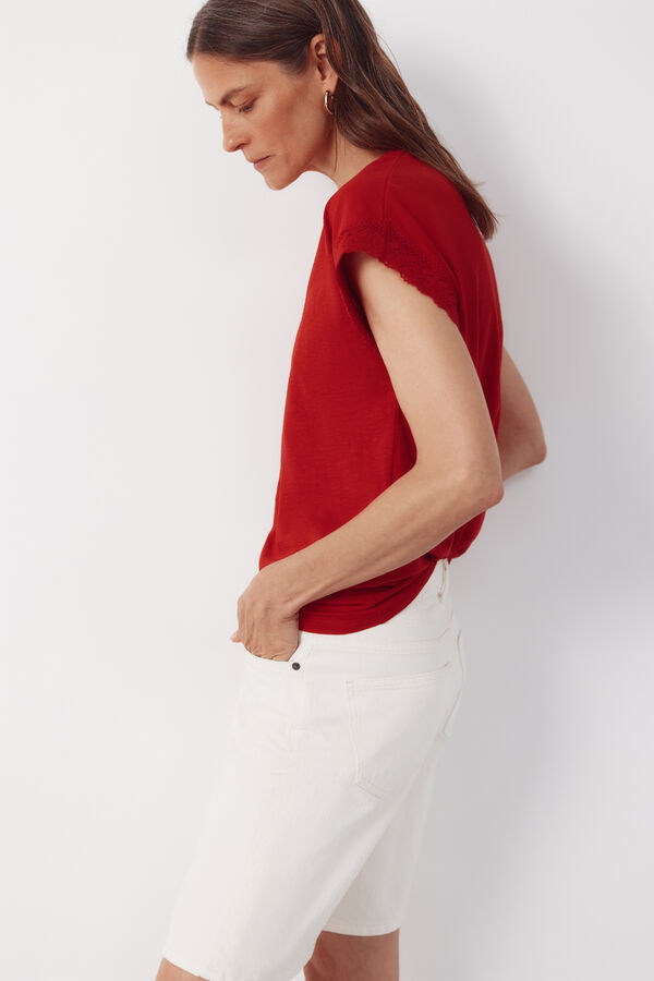 Cortefiel Camiseta slub pasamaner&iacute;a Rojo