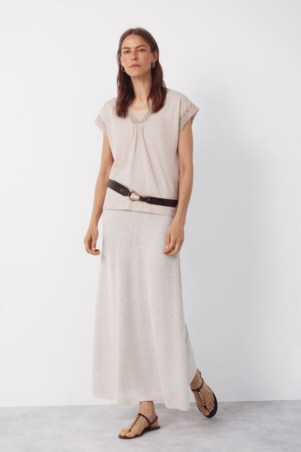 Cortefiel Camiseta slub pasamaner&iacute;a Beige