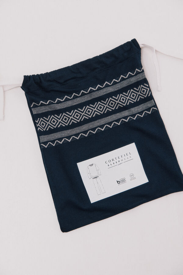 Cortefiel Fleece jersey-knit pyjamas set Navy