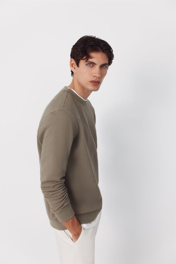 Cortefiel Sudadera estructura cuello caja Kaki