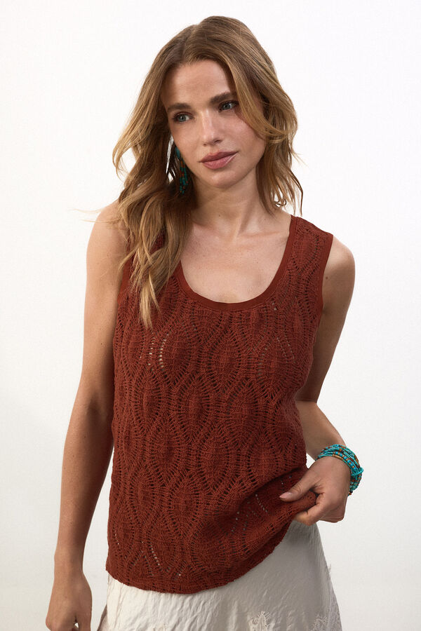 Slowlove Top tirantes crochet Tabaco