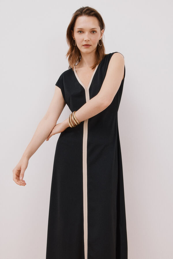 Cortefiel Vestido escote pico contraste Black