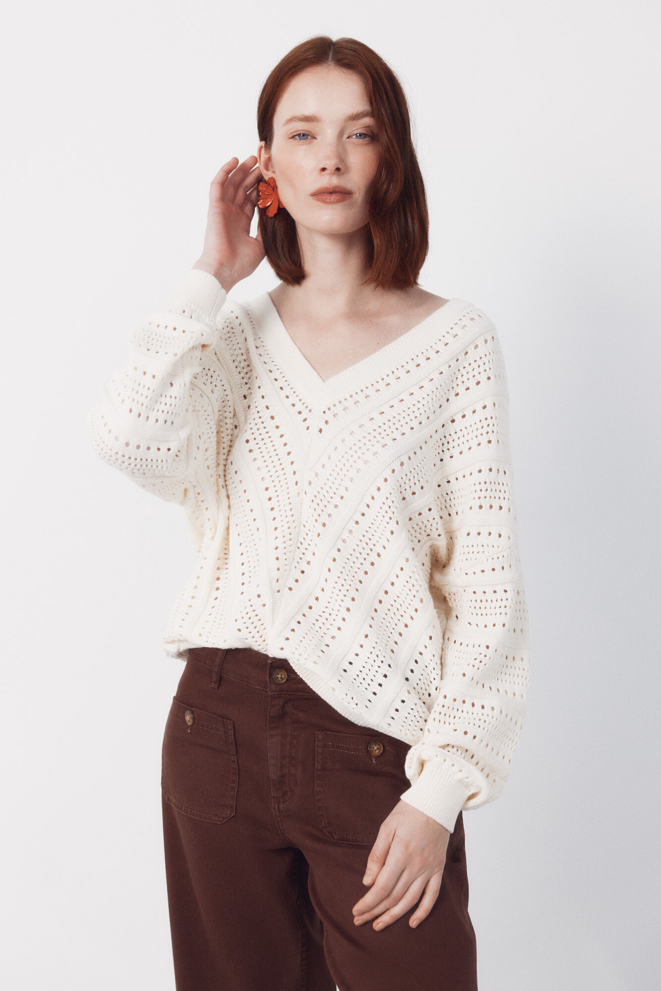 Cortefiel Camisola rendada &agrave;s riscas