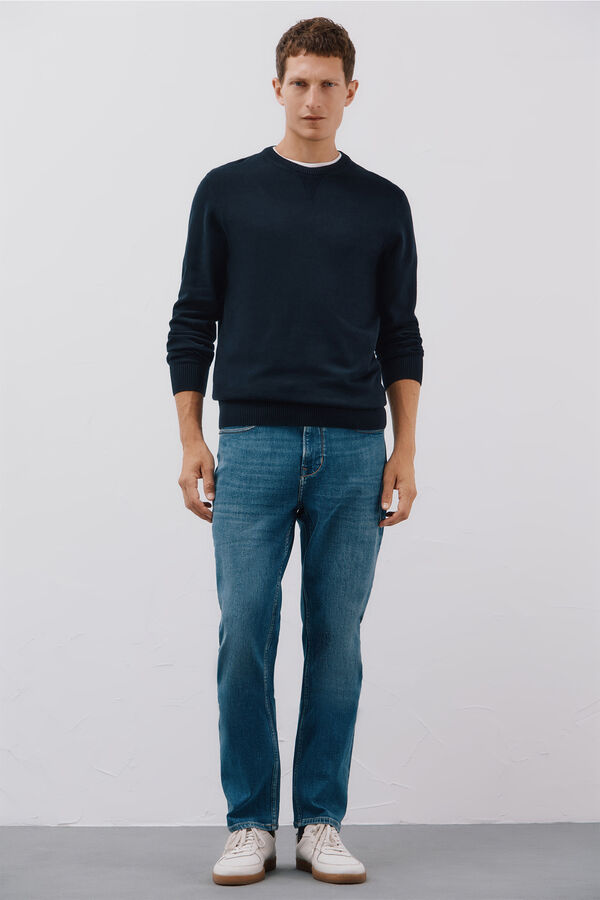 Cortefiel Jersey punto fino algodón cuello redondo Azul marino