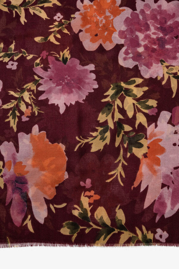 Vilanova Pa&ntilde;uelo Rectangular Estampado Floral Granate