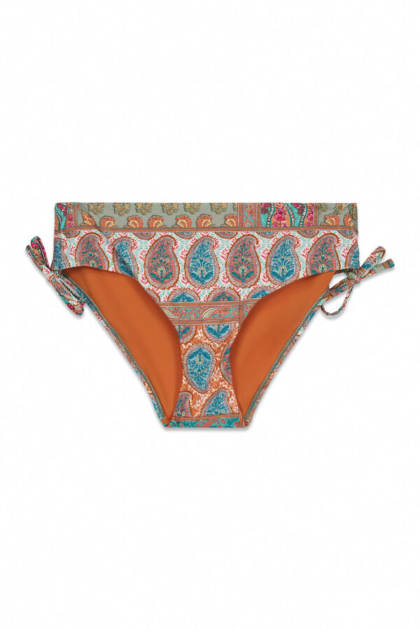 Cortefiel Braga bikini con cordones laterales. Estampado naranja