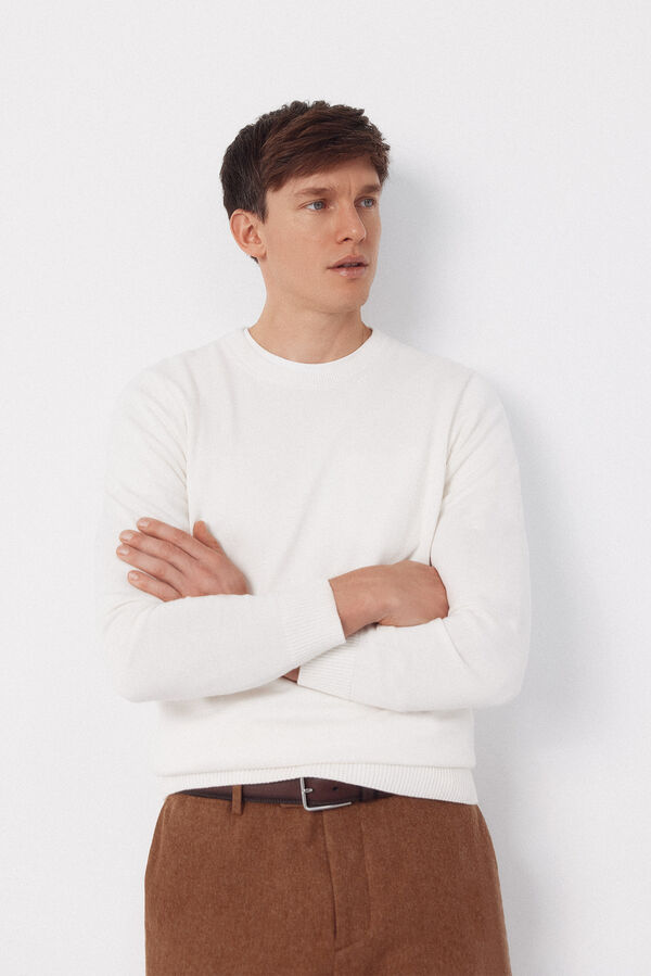 Cortefiel Jersey punto algod&oacute;n cuello redondo b&aacute;sico Blanco