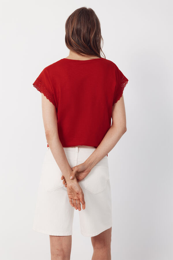 Cortefiel Camiseta slub pasamaner&iacute;a Rojo