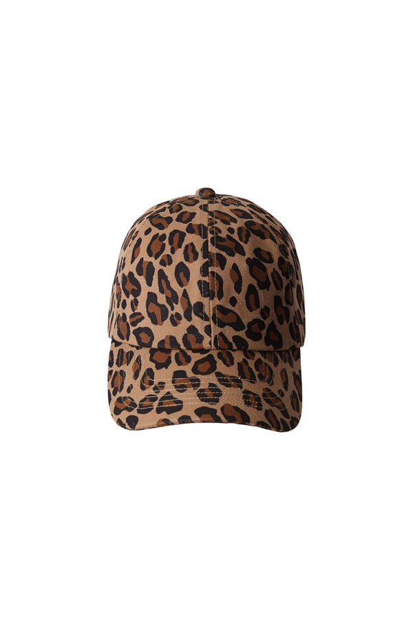 Cortefiel Gorra estampada efecto leopardo Marr&oacute;n
