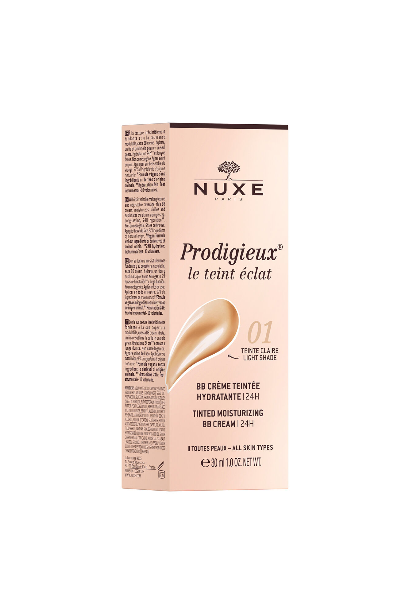 Nuxe BB Cream Hidratante con Color 24H, Prodigieux&reg; le teint &eacute;clat 30ml - Tono claro