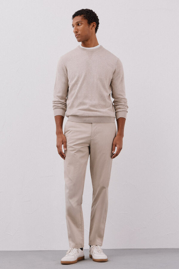 Cortefiel Jersey punto fino algodón cuello redondo Beige