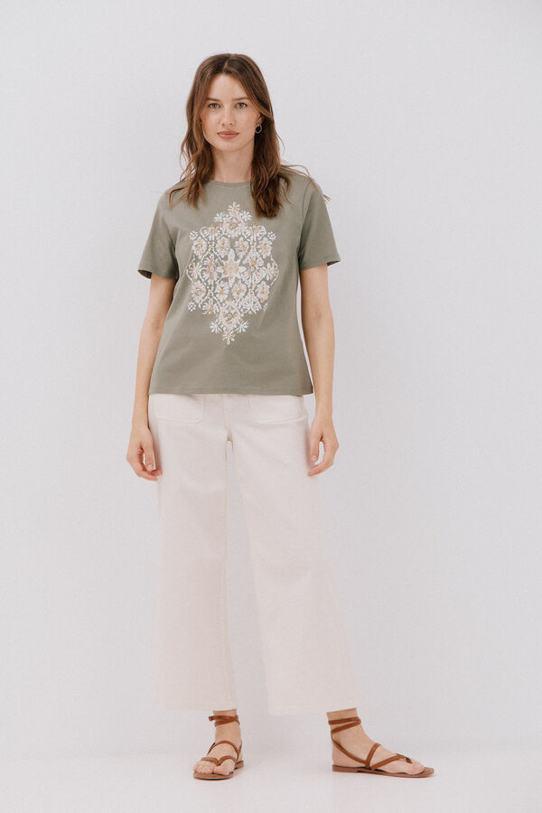 Cortefiel Camiseta estampado posicional Kaki