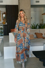 Jaase Vestido largo Sabrina estampado Izabelle Estampado marr&oacute;n