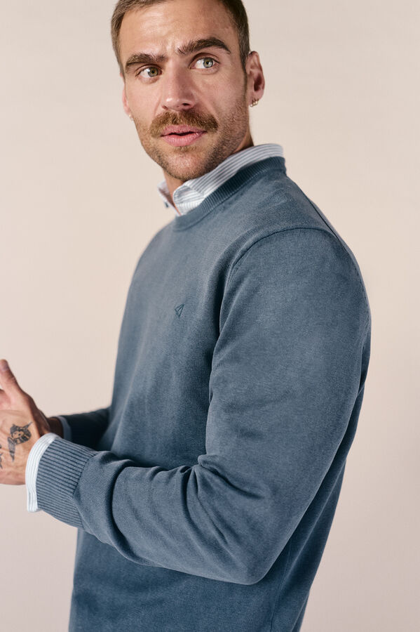 OOTO Jersey cuello redondo algod&oacute;n lavado Azul