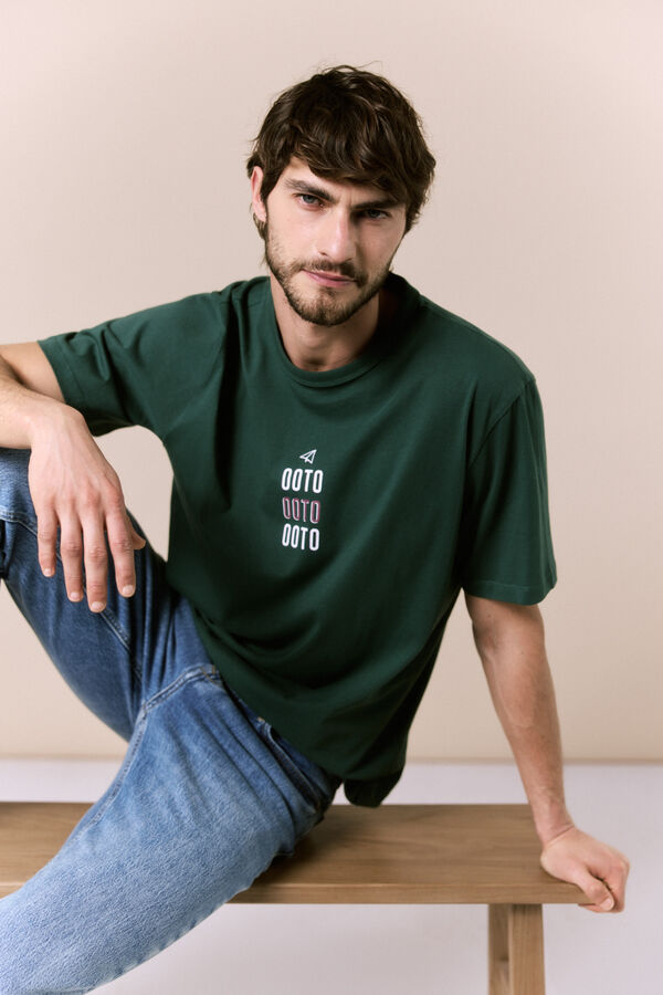 OOTO Camiseta lavada con logo Verde