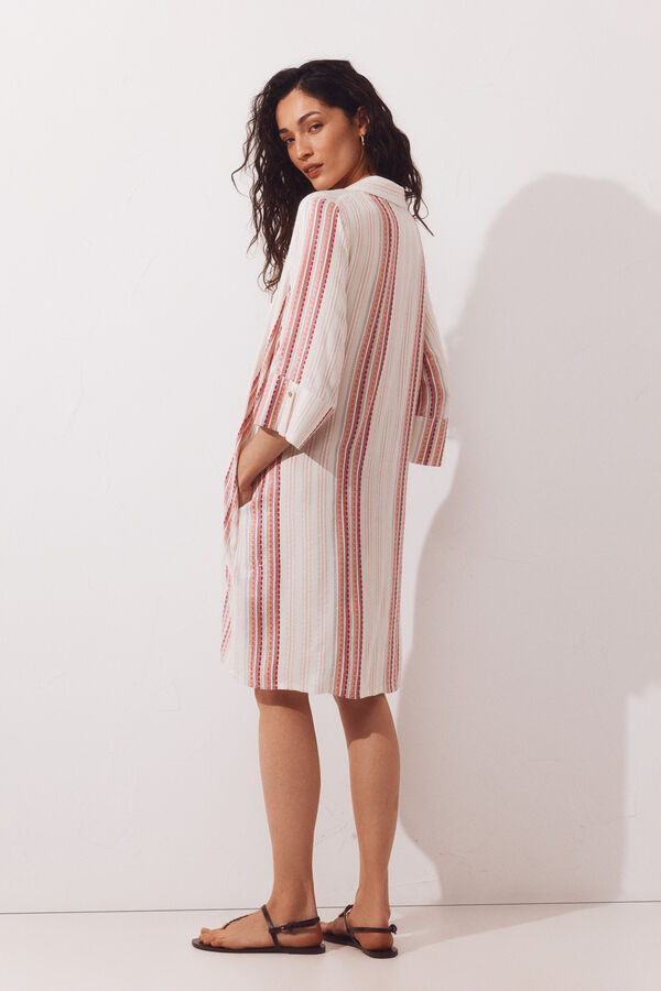 Cortefiel Caft&aacute;n camisero lurex Rosa