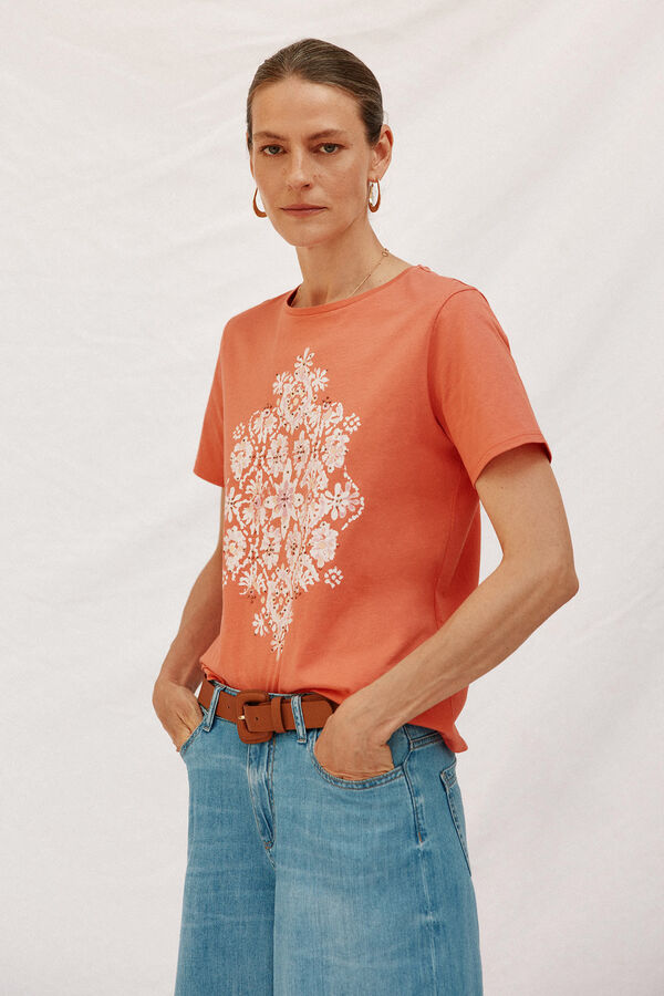 Cortefiel Camiseta estampado posicional Naranja