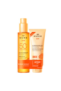 Cortefiel Nuxe Sun Aceite Bronceador Rostro y Cuerpo SPF 50 + Leche Refrescante After Sun 100ml DE REGALO Naranja