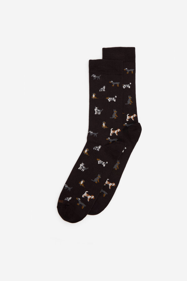 Cortefiel Dog drawing sock Dark brown
