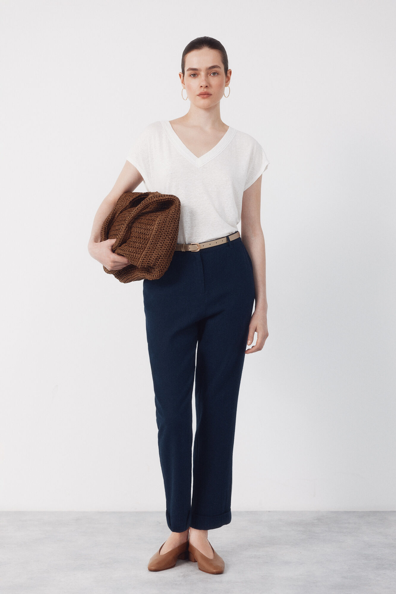 Cortefiel Camiseta lino escote pico lurex