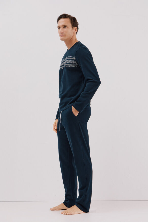 Cortefiel Fleece jersey-knit pyjamas set Navy