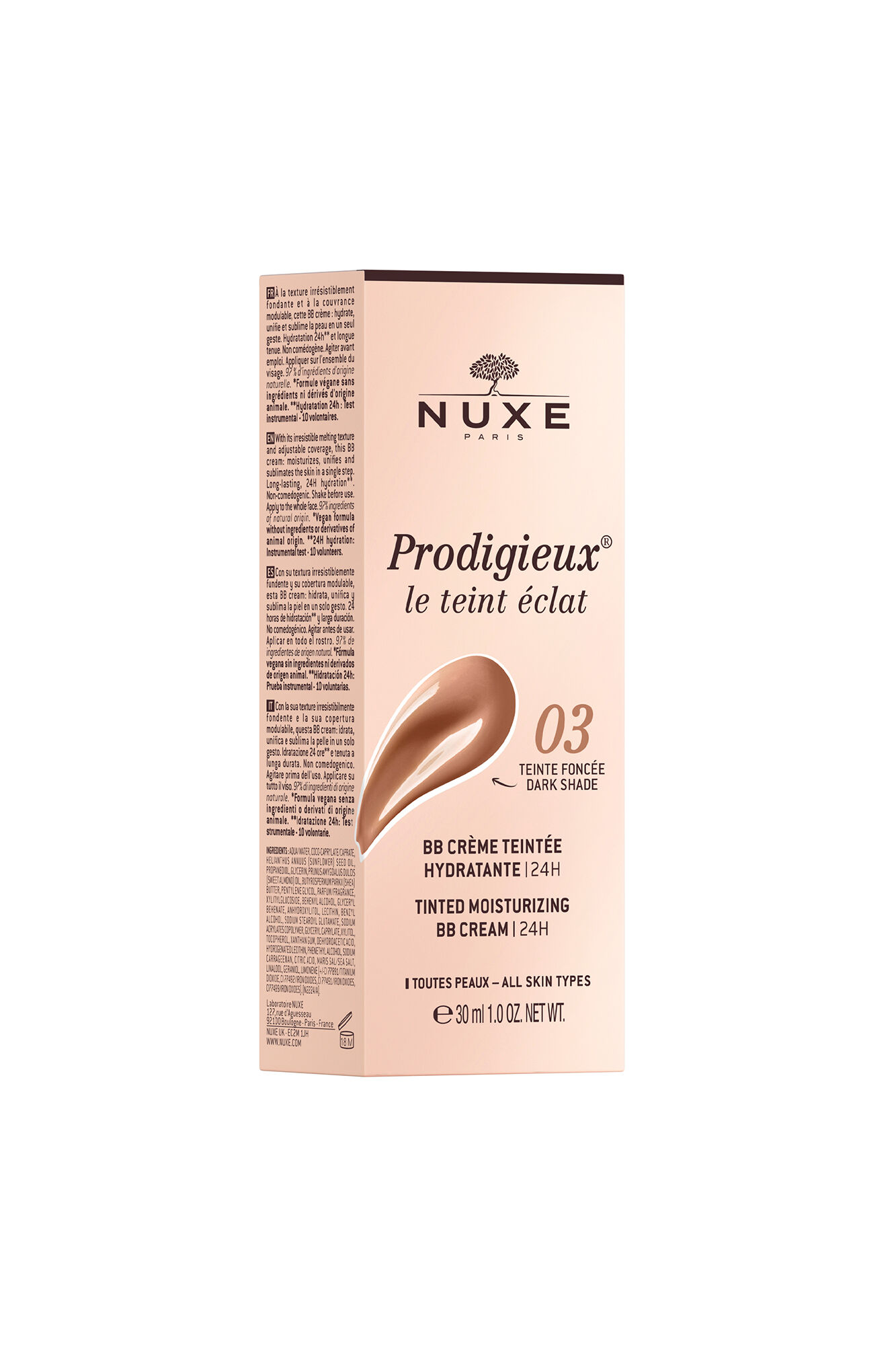 Nuxe BB Cream Hidratante con Color 24H, Prodigieux&reg; le teint &eacute;clat 30ml - Tono oscuro