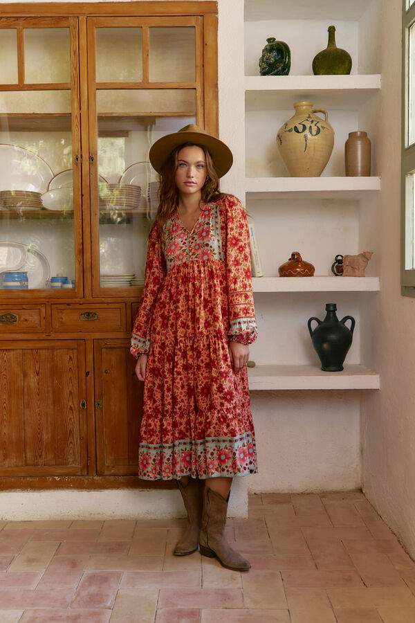 Jaase Vestido midi Eve estampado Lilliana Estampado naranja