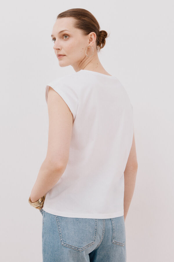 Cortefiel Camiseta sin mangas estampada y bordada Blanco