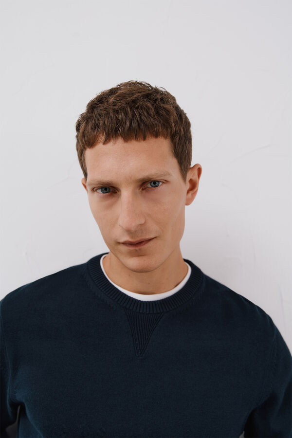 Cortefiel Jersey punto fino algodón cuello redondo Azul marino