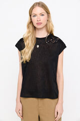 Cortefiel Camiseta efecto lino parche Negro