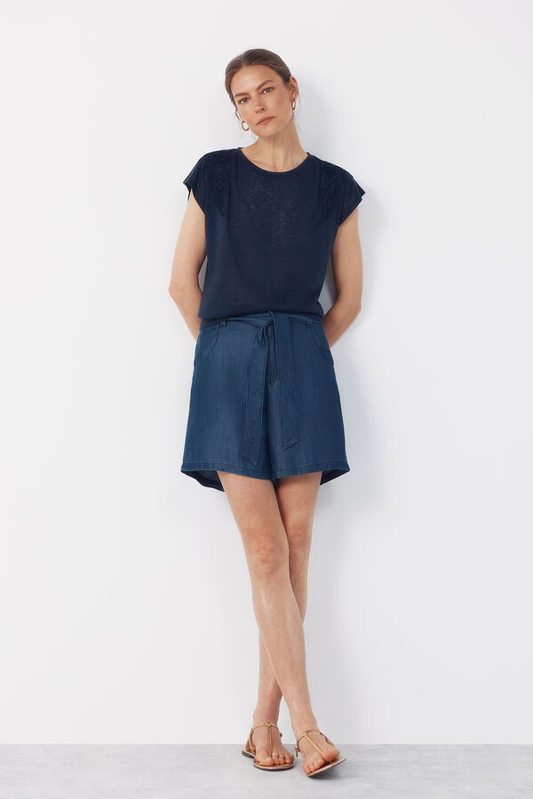 Cortefiel Bermuda fluida em Tencel Azul