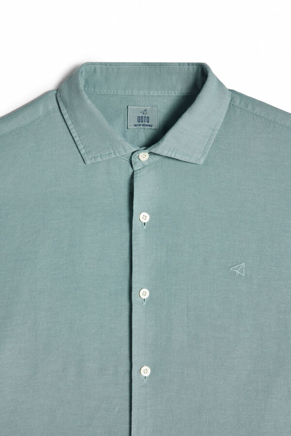 Cortefiel Camisa algodón lino manga larga Green