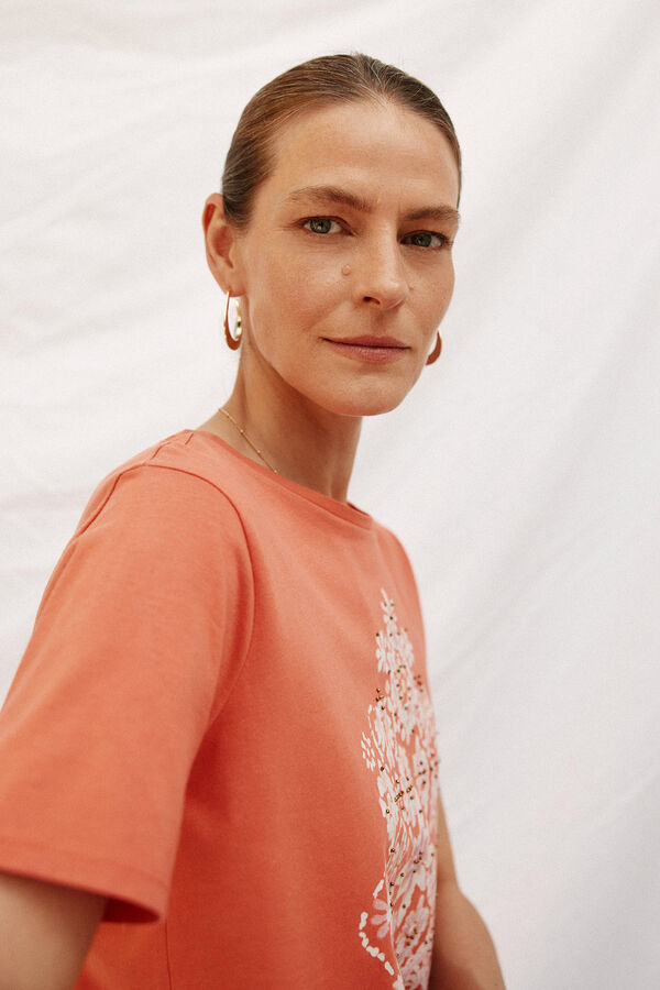 Cortefiel Camiseta estampado posicional Naranja