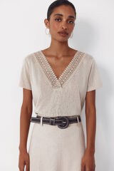 Cortefiel Camiseta pico pasamaneria Beige