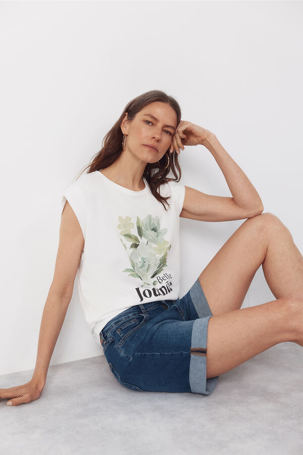 Cortefiel Camiseta estampada Blanco