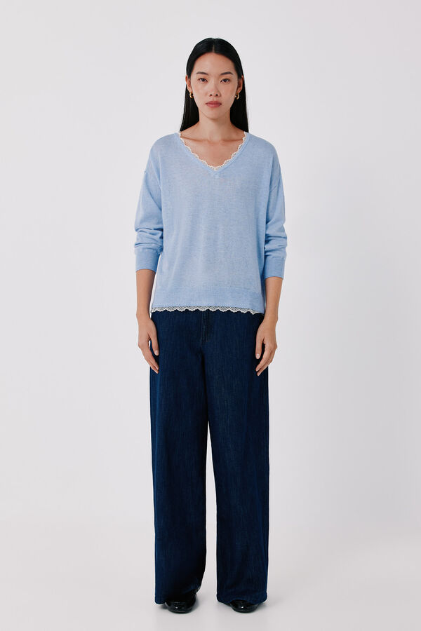 Cortefiel Camisola com aplica&ccedil;&atilde;o no decote Azul