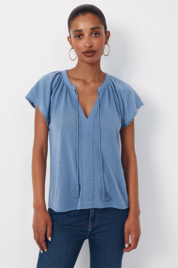 Cortefiel Camiseta fluida pasamanerias Azul
