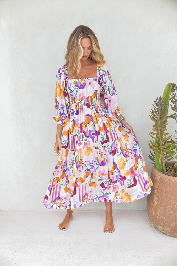 Jaase Vestido midi de manga comprida Impress&atilde;o