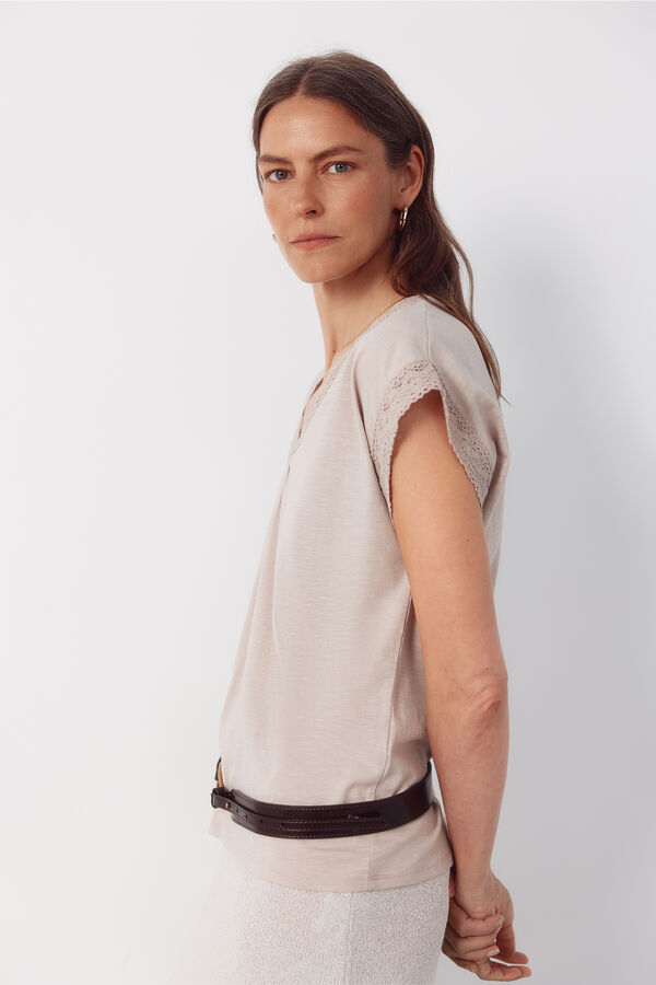 Cortefiel Camiseta slub pasamaner&iacute;a Beige