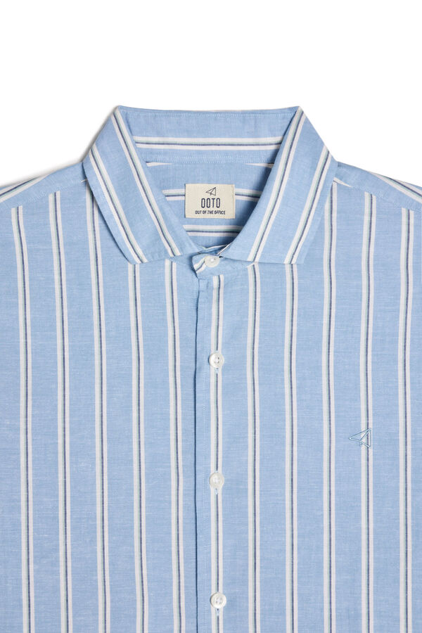 Cortefiel Camisa rayas algodón lino manga larga Blue
