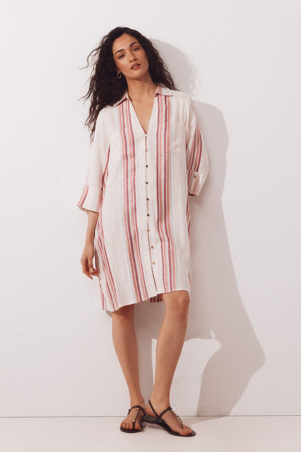 Cortefiel Caft&aacute;n camisero lurex Rosa