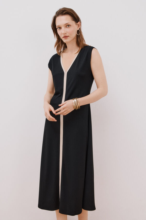 Cortefiel Vestido escote pico contraste Black